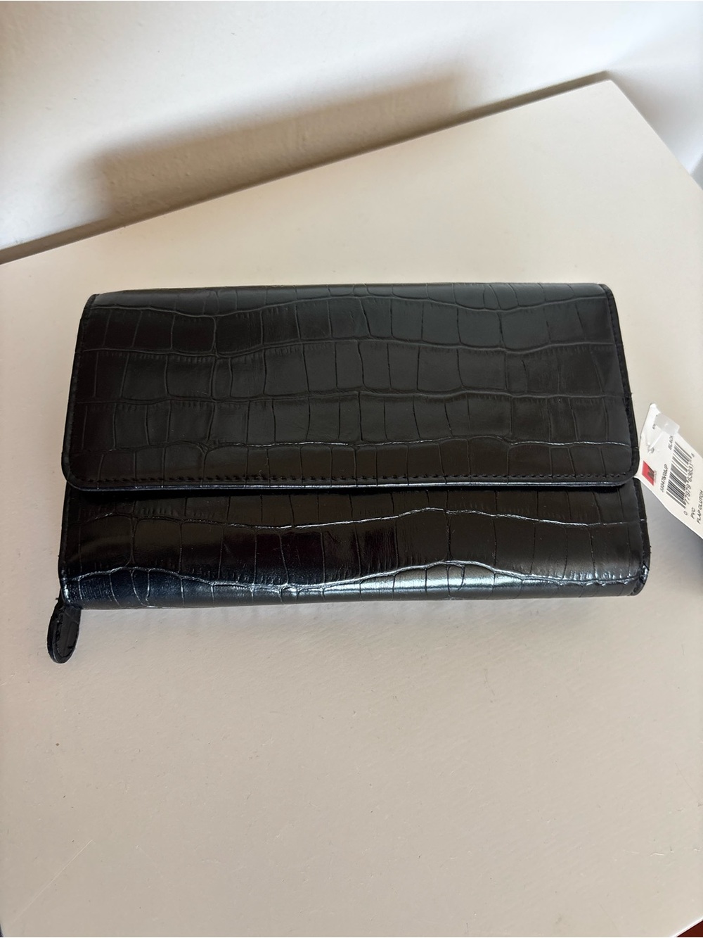 mundi Black Croc-Embossed Leather Wallet